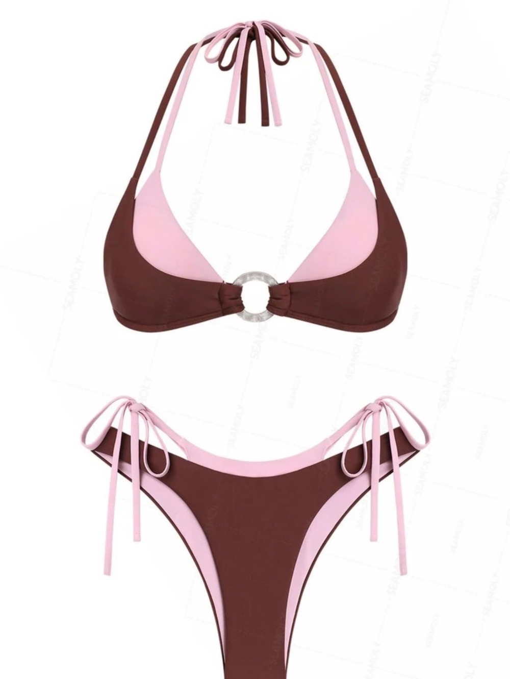 Seamolly Colorblock Two Tone O Ring Double Layer Bikini Set Small